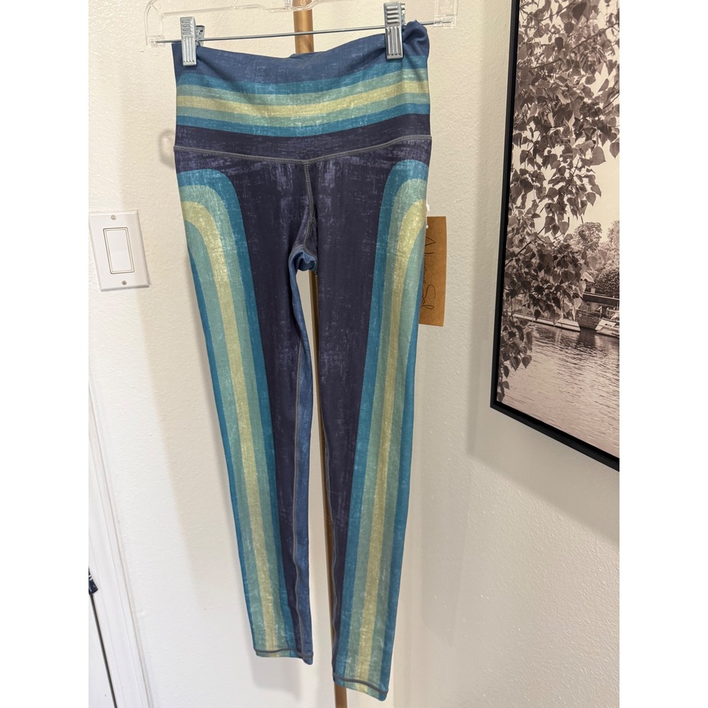 Niyama Sol Barefoot Leggings Shirley Blue Green Striped Recycled Size Small NWT